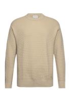 Texture Crew Neck Sweater Tops Knitwear Round Necks Beige Calvin Klein