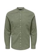 ONLY & SONS Onscaiden Ls Solid Linen Mao Shirt Noos Grön