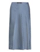 Lauren Ralph Lauren Polka-Dot Satin Charmeuse Midi Skirt Blå