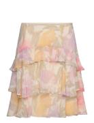 Lauren Ralph Lauren Floral Crinkle Georgette Tiered Skirt Rosa