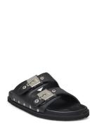 Sl Pescura Elisabeth Leather Platta Sandaler Black Scholl