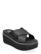 FitFlop Eloise Espadrille Leather Wedge Cross Slides Svart