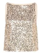 ROTATE Birger Christensen Net Sequins Boatneck Top Beige