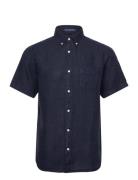 Reg Ut Gmnt Dyed Linen Ss Shirt Tops Shirts Short-sleeved Navy GANT