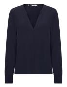 Tommy Hilfiger Viscose Crepe V-Neck Blouse Marinblå