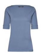Stretch Cotton Boatneck Tee Tops T-shirts & Tops Short-sleeved Blue La...