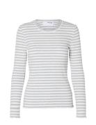 Selected Femme Slfanna Ls Crew Neck Tee Str S Grå