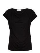 Linnen T-Shirt Tops T-shirts & Tops Short-sleeved Black Rosemunde