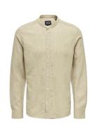 ONLY & SONS Onsarlo Slim Ls Mao Hrb Linen Shirt Grön