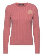 Button-Trim Cable-Knit Cotton Sweater Tops Knitwear Jumpers Pink Laure...