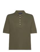 Detail Collar Ss Polo Pique Tops T-shirts & Tops Polos Khaki Green GAN...