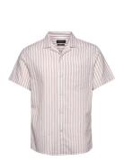 Giles Bowling Striped Shirt S/S Tops Shirts Short-sleeved Pink Clean C...