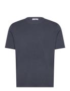 Mango Cotton Blend Knitted T-Shirt Marinblå