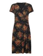 Lauren Ralph Lauren Floral Stretch Jersey Surplice Dress Svart