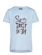 T-Shirt W. Print -S/S, Girl Tops T-shirts Short-sleeved Blue Color Kid...