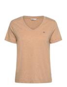 GANT Reg Shield Ss V-Neck T-Shirt Beige