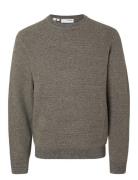 Selected Homme Slhross Ls Knit Structure Crew Neck Noos Grå