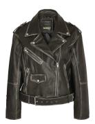 NOISY MAY Nmnoel L/S Over Leather Biker Jacket Svart