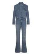 Mango Long Denim Jumpsuit Blå