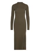 Mango Knitted Dress With Side Slit Khaki Green