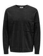 ONLY & SONS Onslamai Ovz 12 Ls Pocket Crew Knit Svart