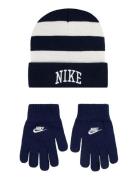 Nike Nike Chunky Stripe Beanie And Gloves Set Marinblå