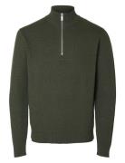 Selected Homme Slhdane Ls Knit Structure Half Zip Noos Grön