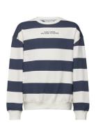 Mango Striped Cotton-Blend Sweatshirt Marinblå