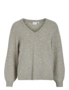 Vila Vibeluna V-Neck Rev L/S Knit Top - Noos Beige