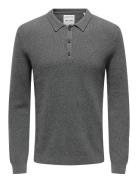 ONLY & SONS Onsphill Reg 12 Rib Ls Polo Knit Grå