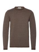 Knowledge Cotton Apparel Jacquard Crew Neck Knit - Regenerat Brun