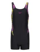 Speedo Girls Printed Panel Legsuit Svart