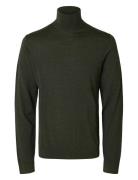 Selected Homme Slhtray Ls Knit Merino Roll Neck Noos Khaki Green