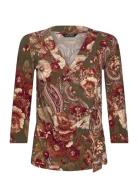 Lauren Ralph Lauren Floral Stretch Jersey Top Khaki Green