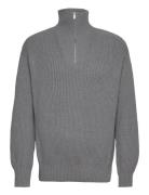 Selected Homme Slhdry Ls Knit Relaxed Half Zip Grå