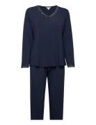 Lady Avenue Bamboo Long Sleeve Pyjamas With Lac Marinblå