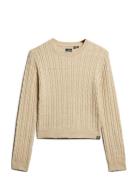 Superdry Fitted Cable Crew Neck Jumper Beige