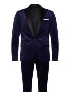 Lindbergh Velvet Tuxedo Suit Marinblå