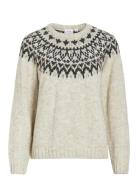 Vila Viejla O-Neck L/S Jacquard Knit Top Beige