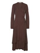 Scotch & Soda Viscose Jacquard Midi Wrap Dress Brun