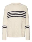 GANT Contrast Stripe Cable Knit Kräm