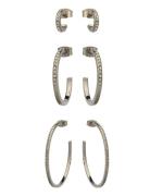 Monki 3Pack Rhinest Hoops Silver