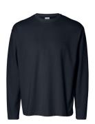 Selected Homme Slhlooseoscar Ls O-Neck Tee Noos Marinblå