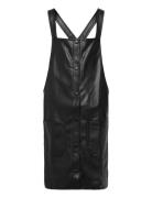 Mango Leather-Effect Pinafore Dress Svart