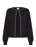 Vila Vizafina L/S O-Neck Pearl Knit Cardigan Svart