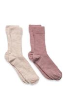 Lindex Sock 2P Wool Ribb Rosa