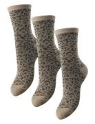 Pieces Pcsebby Glitter Lo 3-Pack Aop Socks Noos Brun