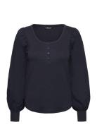 Lauren Ralph Lauren Stretch Cotton Puff-Sleeve Henley Top Marinblå