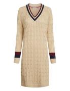 Tommy Hilfiger Varsity Cable V-Nk Swt Dress Ls Beige