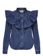 ONLY Onlindigo Ls Frill Dnm Shirt Qyt Noos Marinblå